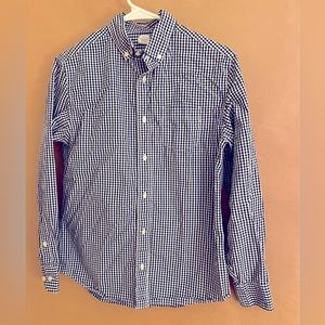 J Crew Crewcuts. Boys size 14 navy blue checkered long-sleeved button down.